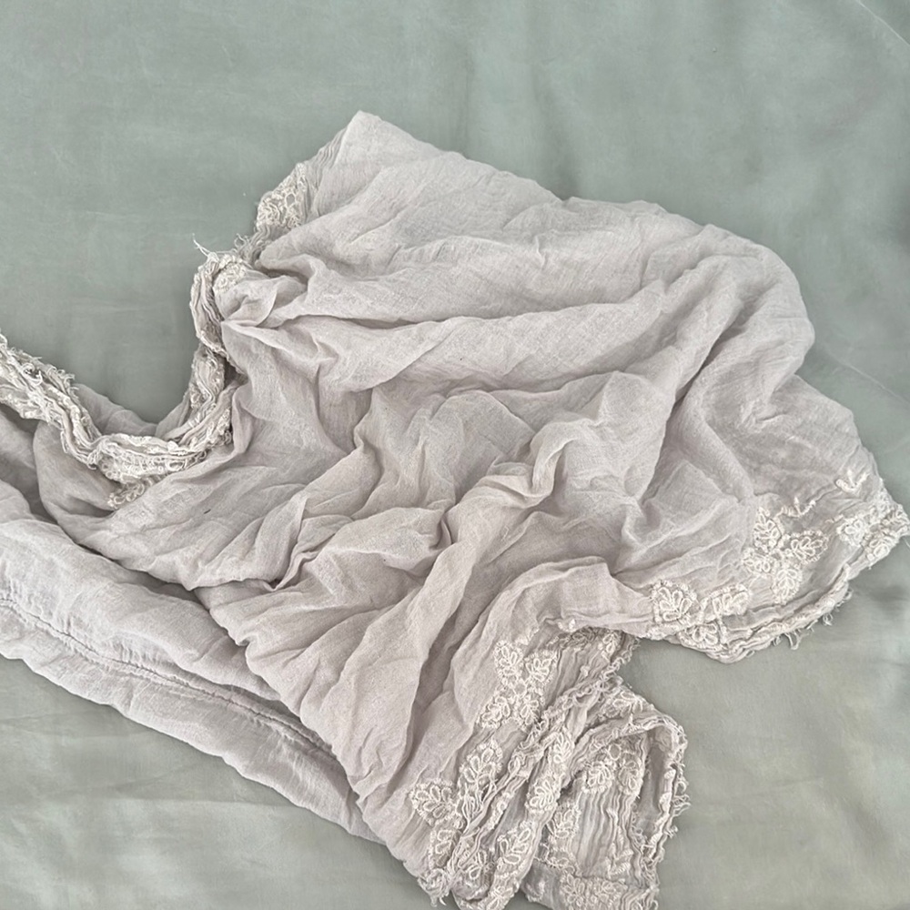 American Eagle Outfitters Lace-Trimmed Gray Scarf